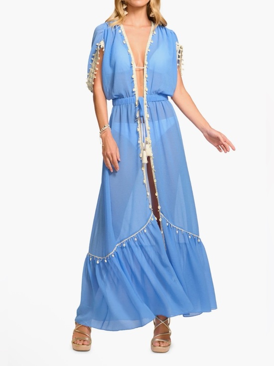 Ramy Brook Other - NWT Ramy Brook Nikolai Maxi Cover Up Serene Blue Shell Lace Trim Sheer Size S